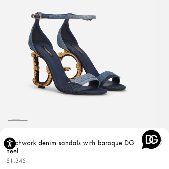 Dolce & Gabbana Patchwork denim sandals with baroque DG heel - Picture 6 of 7